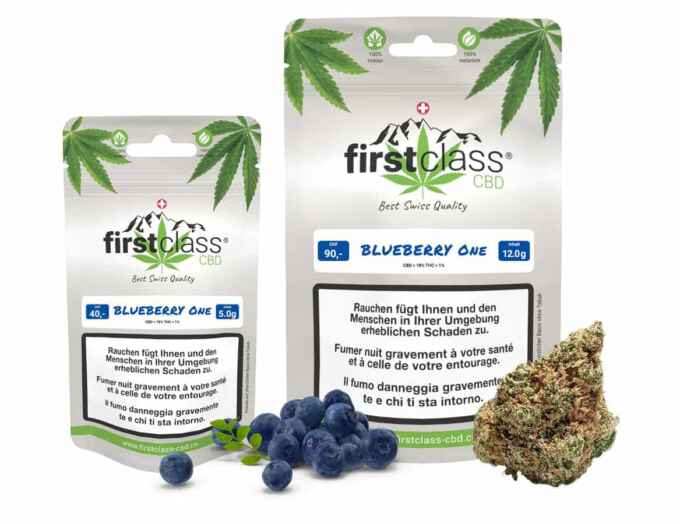 Produktbild von Blueberry One 5g und 12g– erhältlich bei firstclass CBD Schweiz