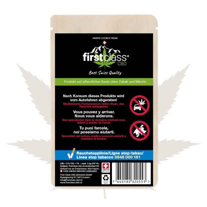 Produktbild von Canna Sue Sour Apple 5.5g mit Warnhinweis – erhältlich bei firstclass CBD Schweiz
