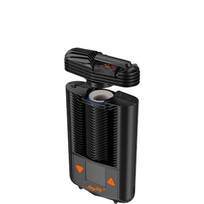 Mighty Medic Vaporizer Seitenansicht - Deckel gehoben - Kräutereingabe