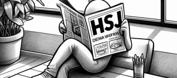 Presseschau März 2024 – Zeichnung von einer Person die auf dem Sofa Sitz und eine Zeitung liest