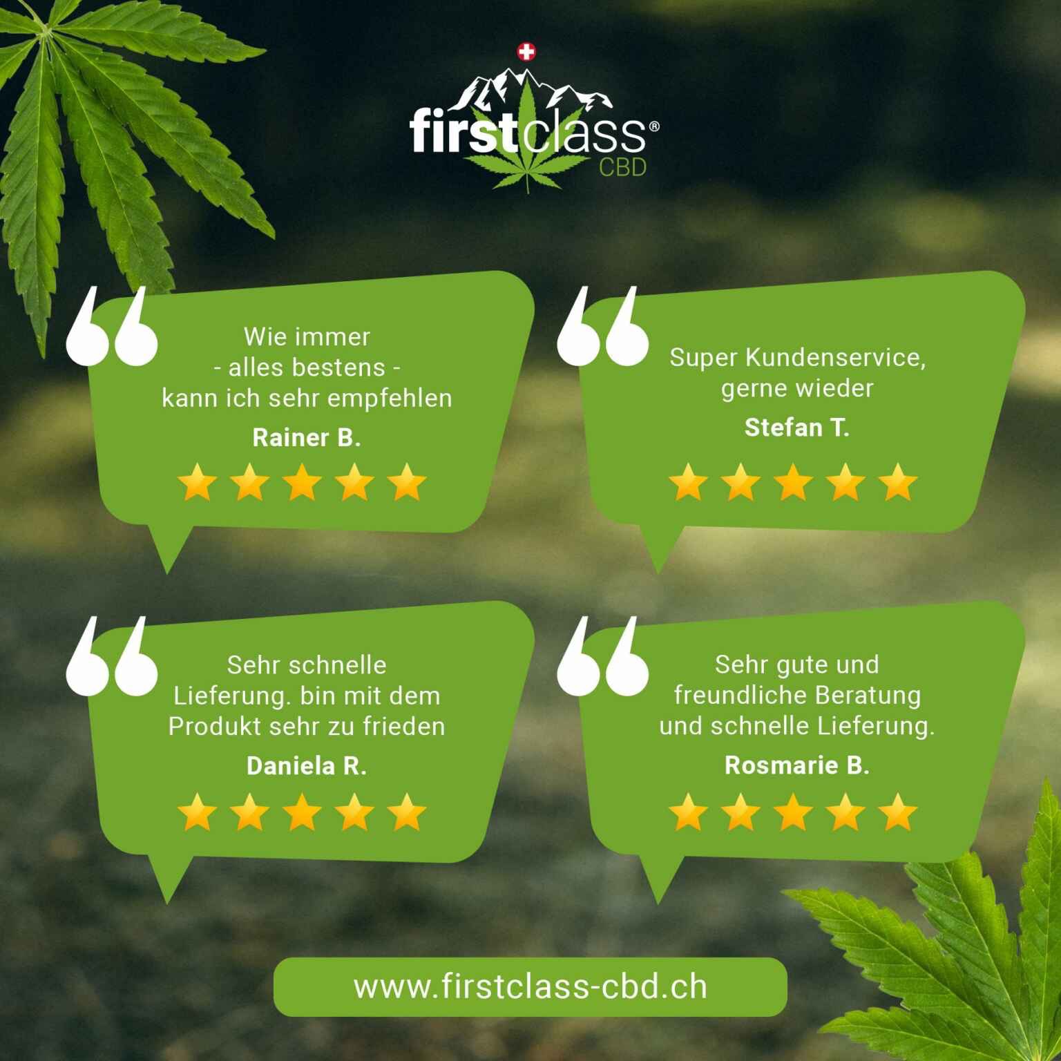Vier Kundenbewertungen für firstclass CBD Produkte