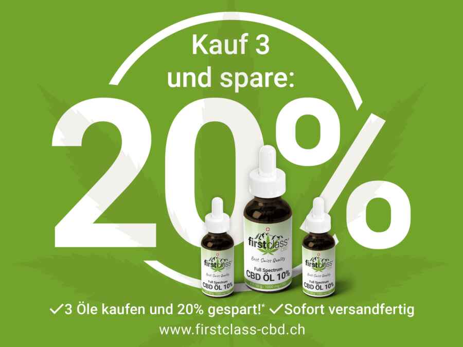 Kaufe 3 Produkte und spare 20 Prozent bei First class CBD