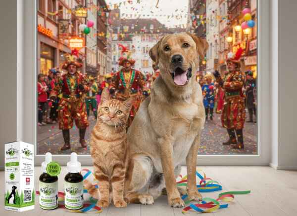 Hund und Katze in ruhiger Umgebung während der Fasnachtszeit – Einordnung zu CBD Tieröl für Tiere