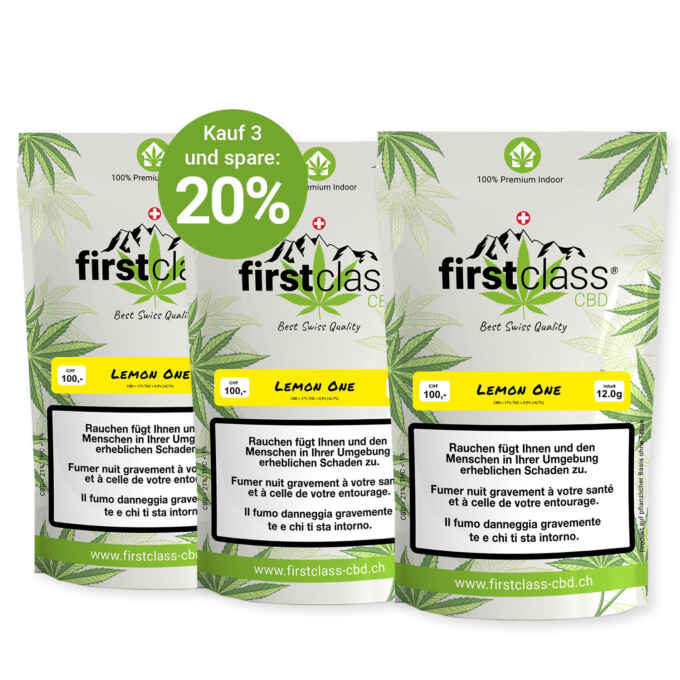 Produktbild von Lemon One 12g im 3er Pack – erhältlich bei firstclass CBD Schweiz