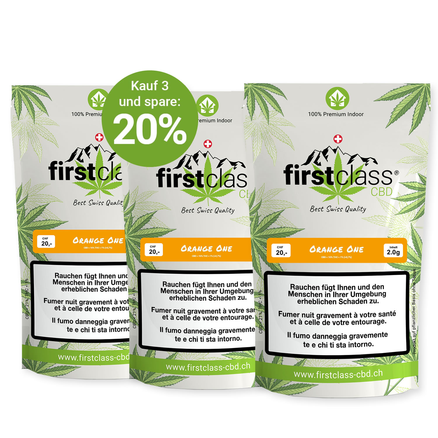 Produktbild von Orange One 2g im 3er Pack – erhältlich bei firstclass CBD Schweiz